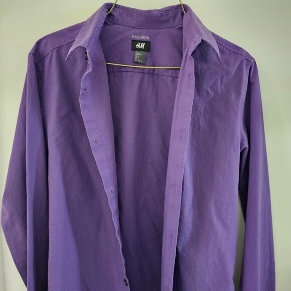 H&M Men's Long Sleeve Dress Shirt, Size Small, Purple, Easy Iron - Picture 5 of 10